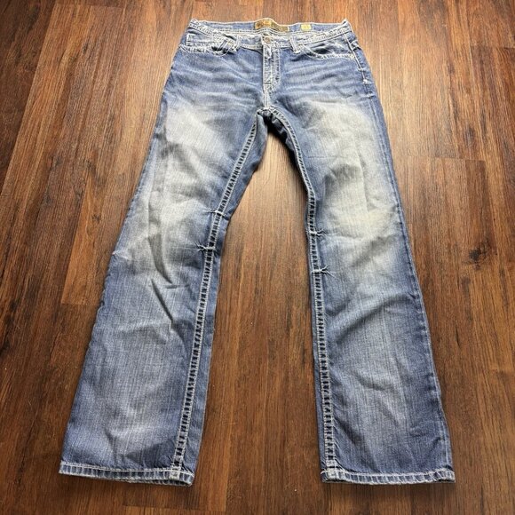 BKE Buckle CARTER Boot Leg Jeans Thick Stitch Distressed Medium Wash Men’s 33 - Picture 1 of 11